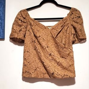 Tan-colored Lacy Crop Top
